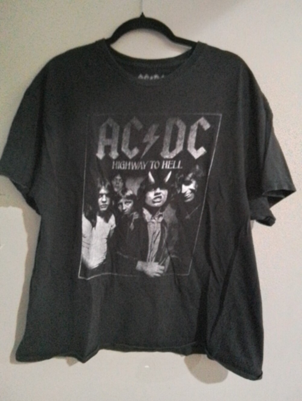 AC/DC Black Mens Short Sleeve Graphic Tee with Band Photo